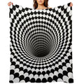 Optical Illusion Black And White Scales Houndstooth Black Hole Vortex Lightweight Throw Blanket