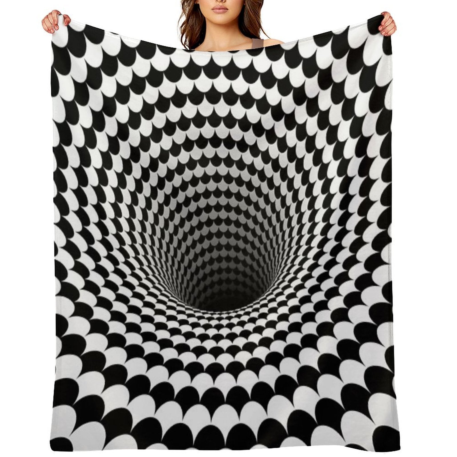 Optical Illusion Black And White Scales Houndstooth Black Hole Vortex Lightweight Throw Blanket