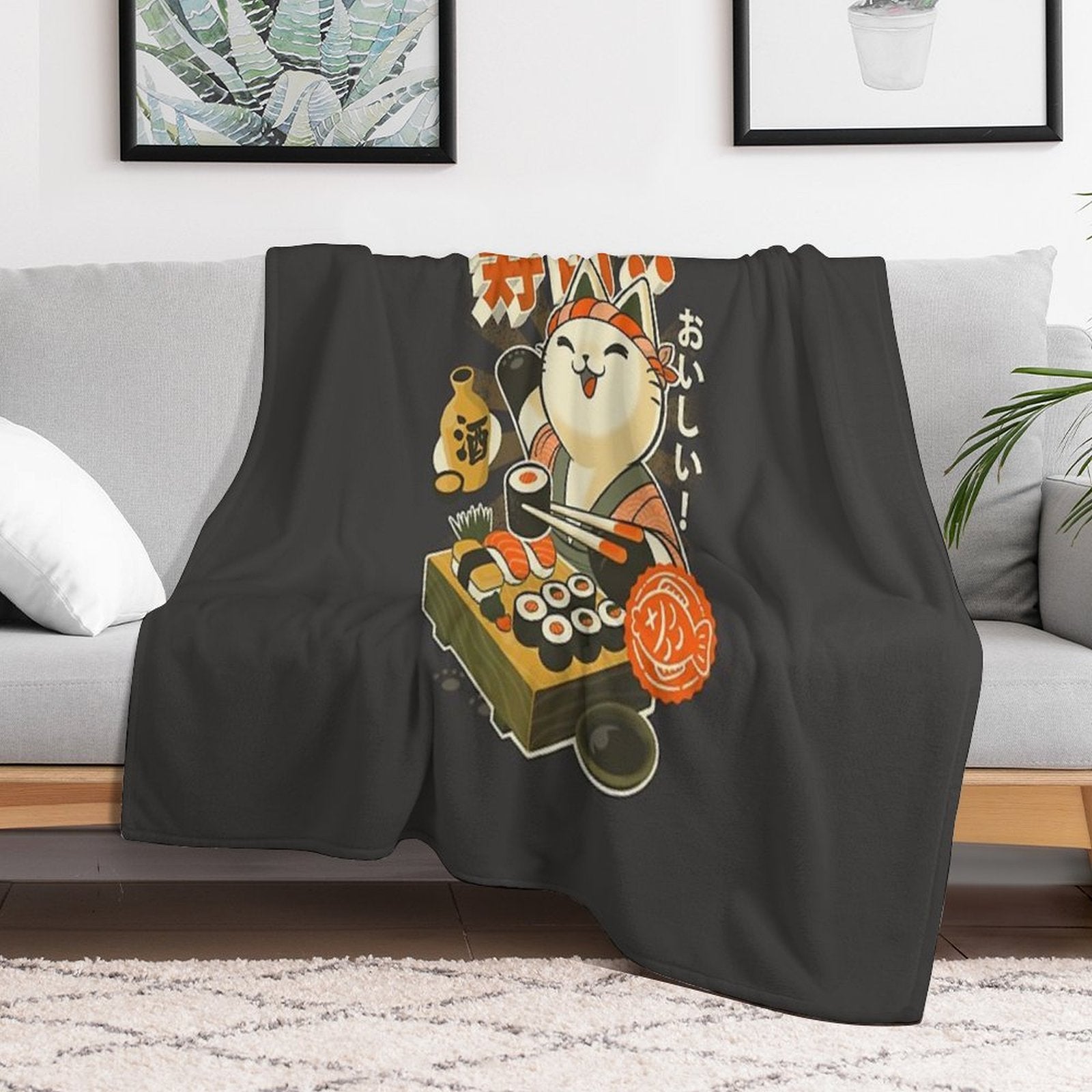 Sushi Chef Cat - Funny Restaurant Kitty - Japanese Food Easy Care Throw Blanket