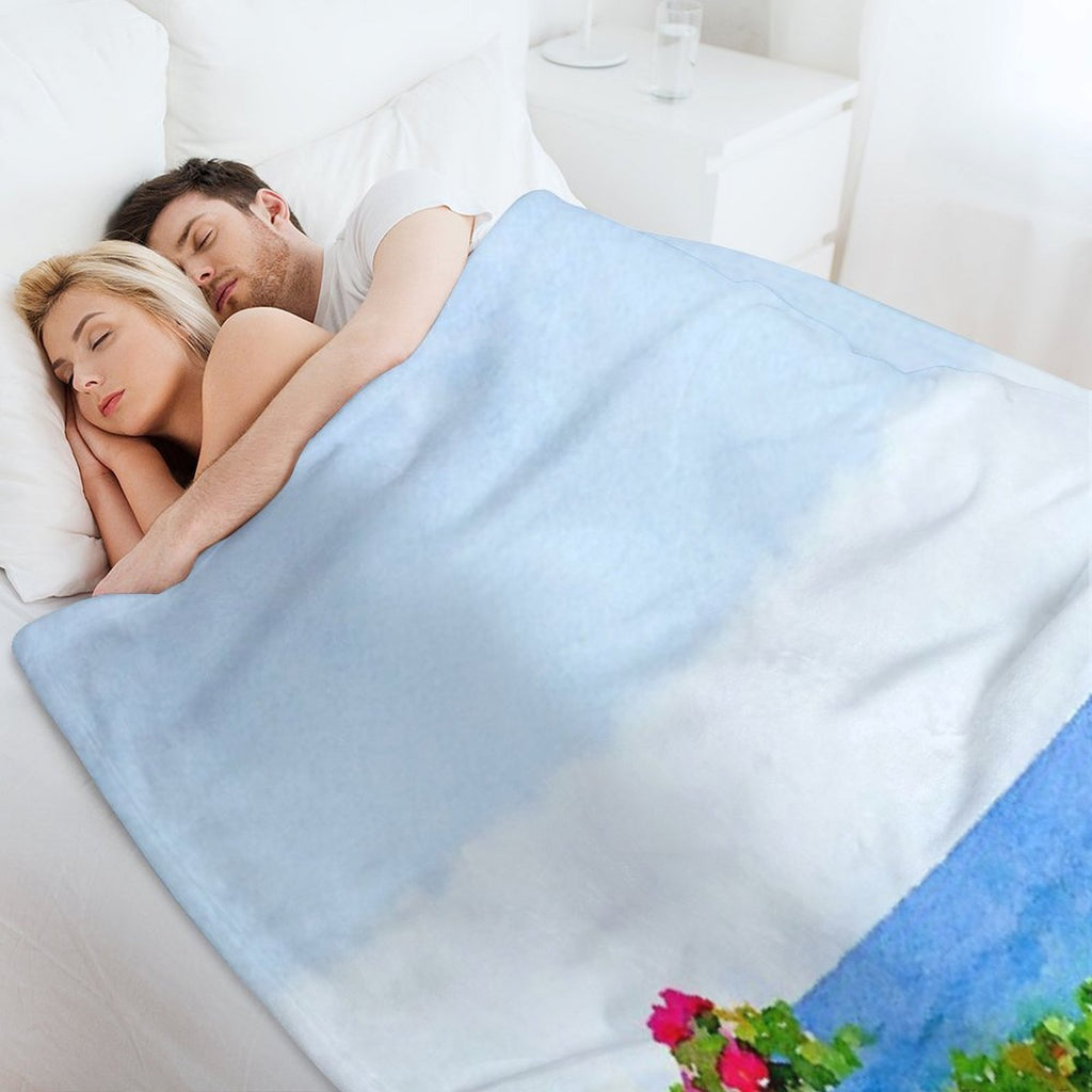 Beach Rose Along Ocean Watercolor Multi-functional Throw Blanket