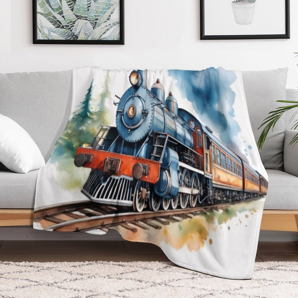 Classic Watercolour Steam Train Illustration Compact Throw Blanket