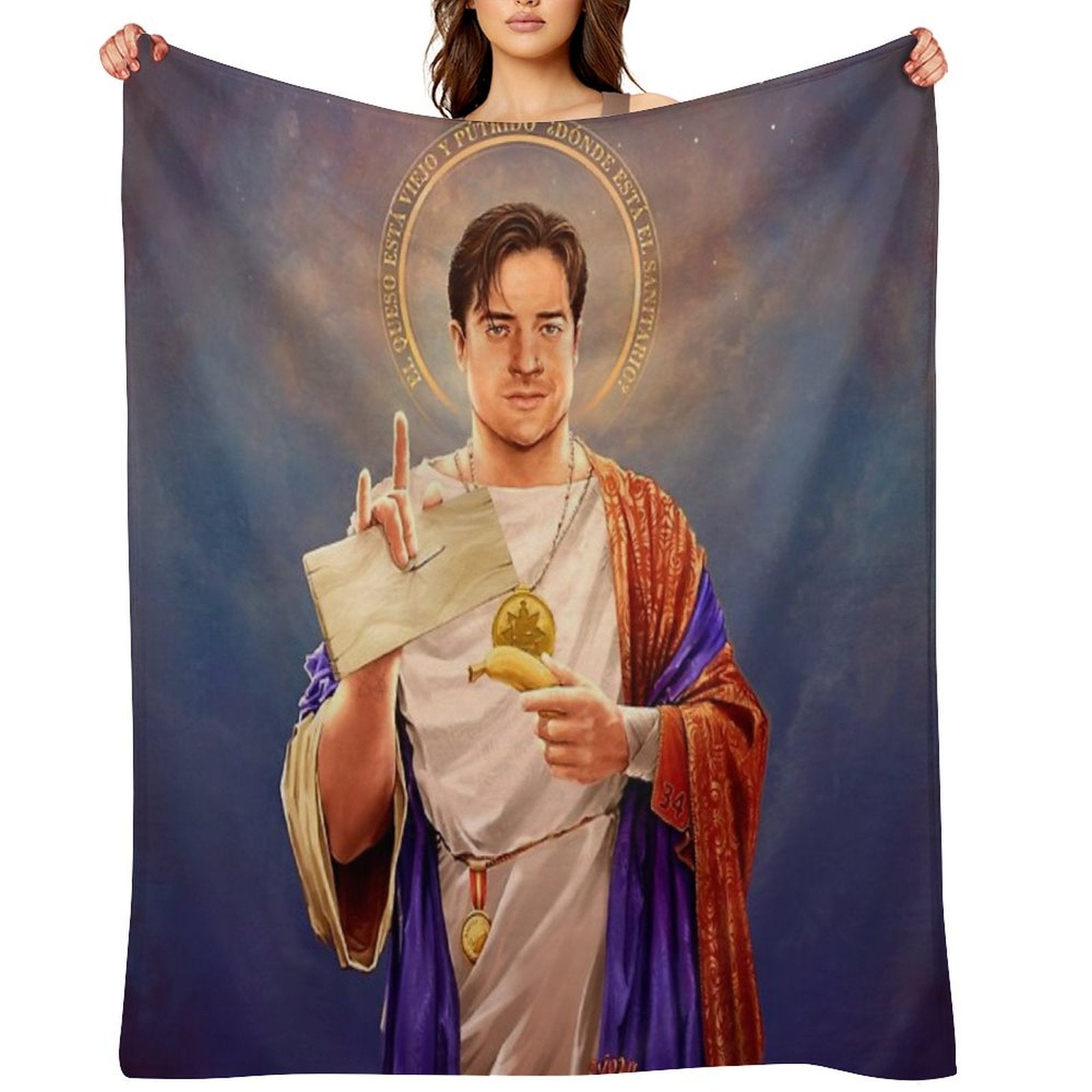 Saint Brendan of Fraser, Brendan Fraser Original Religious Painting Premium Throw Blanket