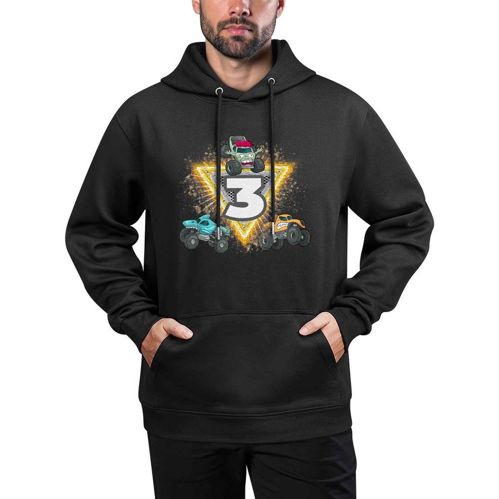 Kids Three Year Old Monster Truck 3rd Birthday All-Day Comfort Hoodie