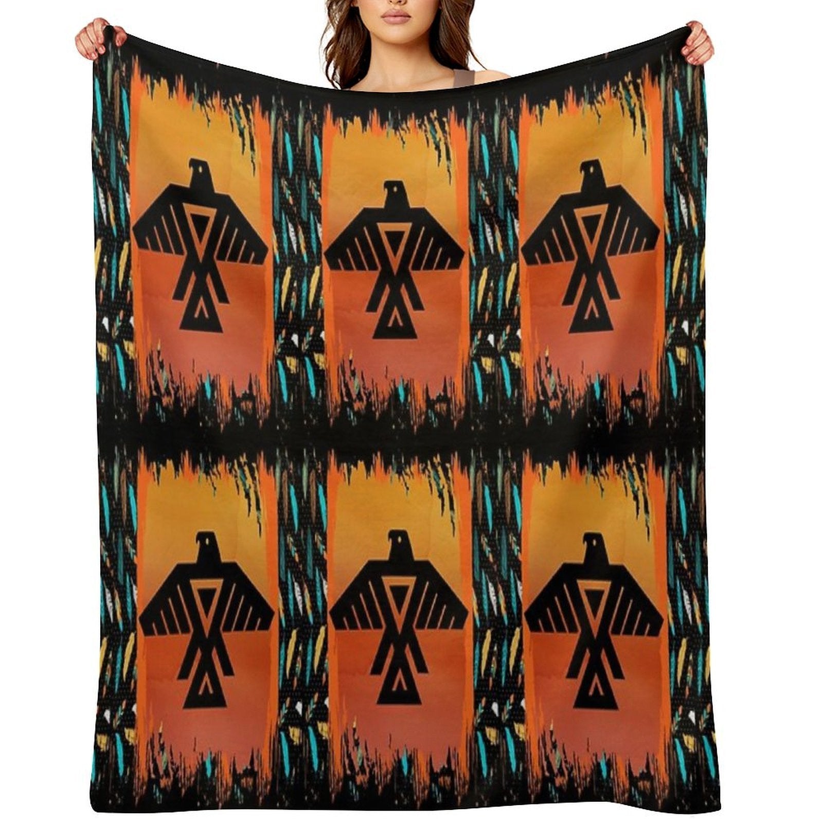 Eagle-Native American With Tribal Pattern Border Compact Throw Blanket