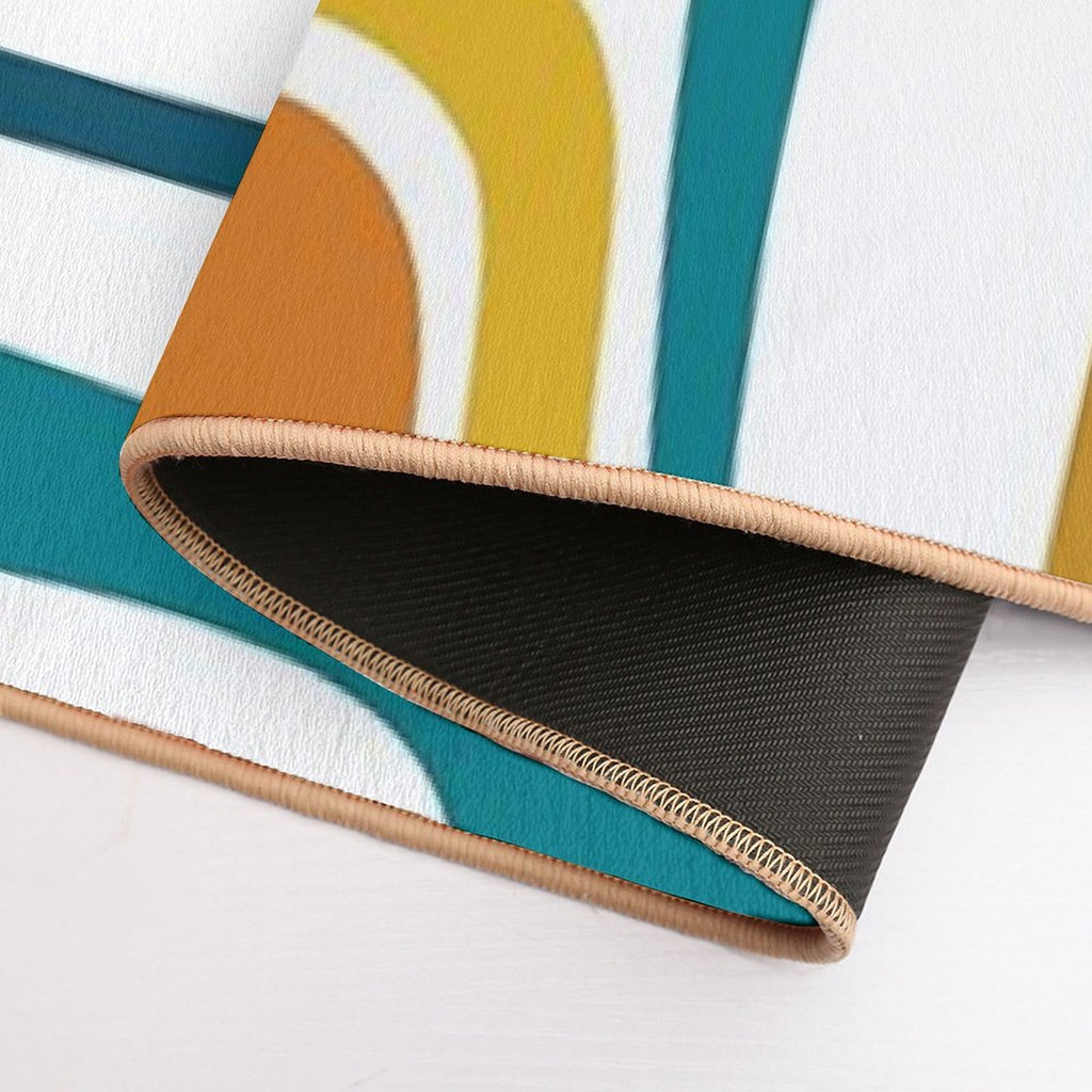 Palm Springs Retro Midcentury Modern Abstract Pattern in Moroccan Teal, Mustard, Orange, Olive And White  Easy To Clean Bath Mat