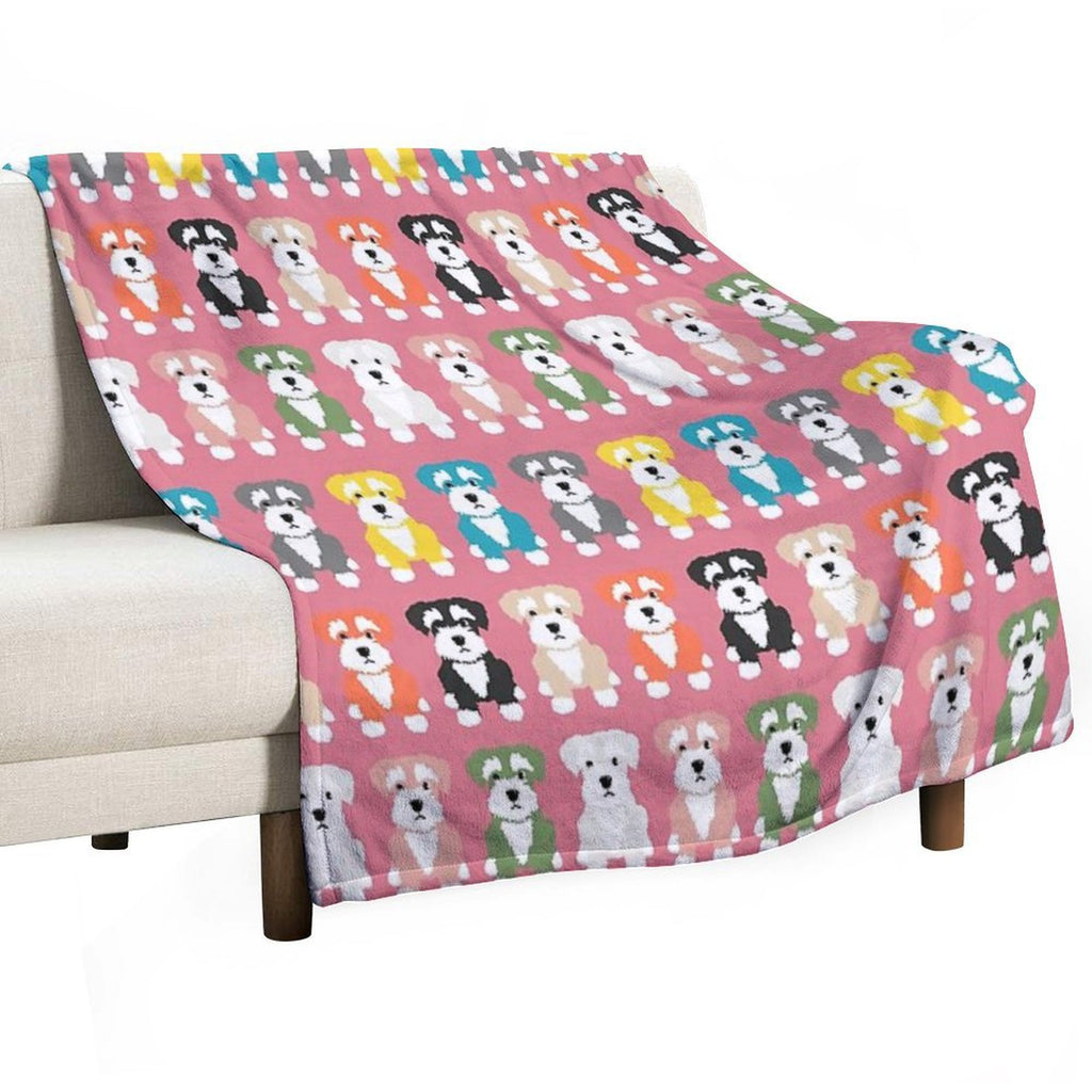 Rainbow of Miniature Schnauzer Dogs on Rose Pink Background Machine-washable Throw Blanket