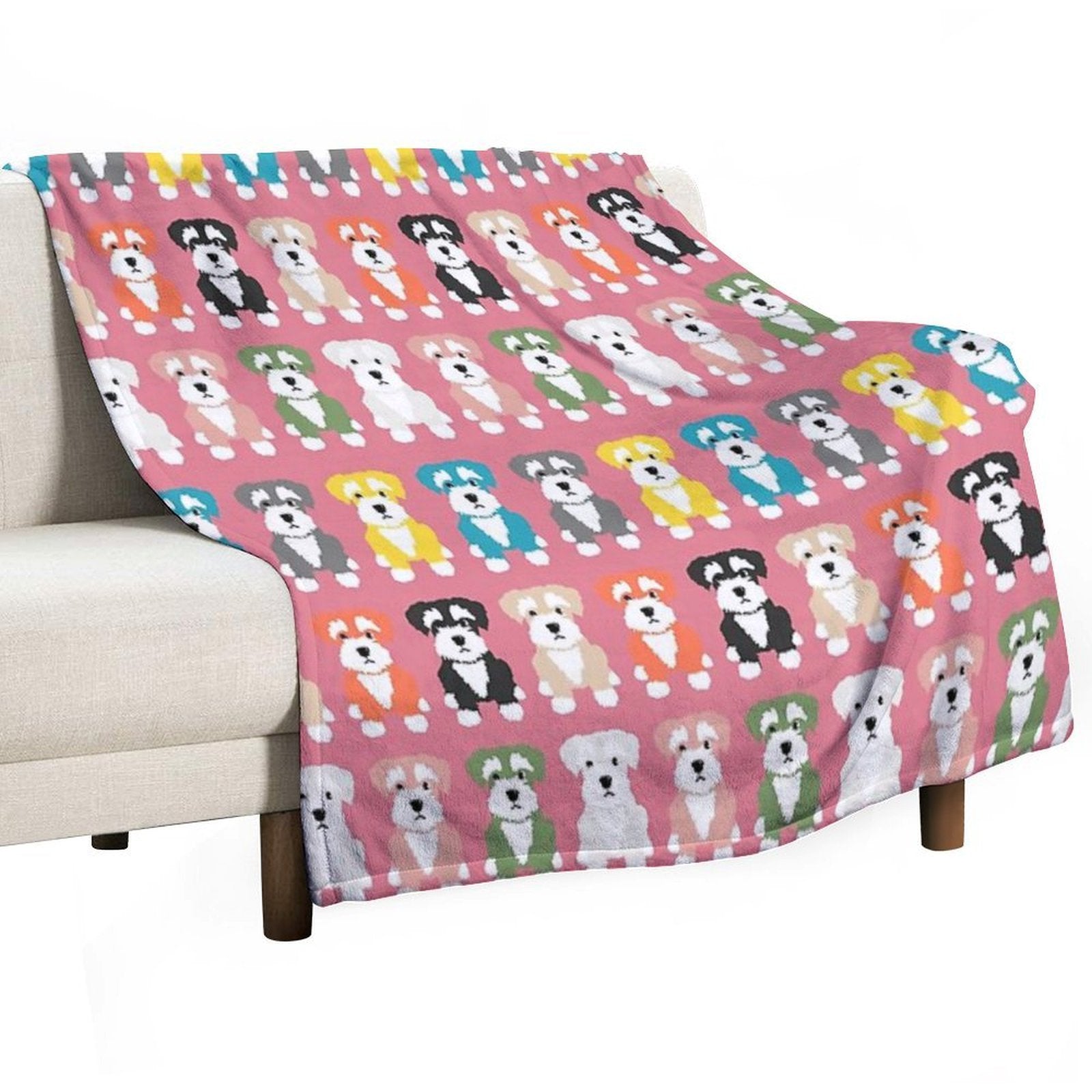 Rainbow of Miniature Schnauzer Dogs on Rose Pink Background Machine-washable Throw Blanket