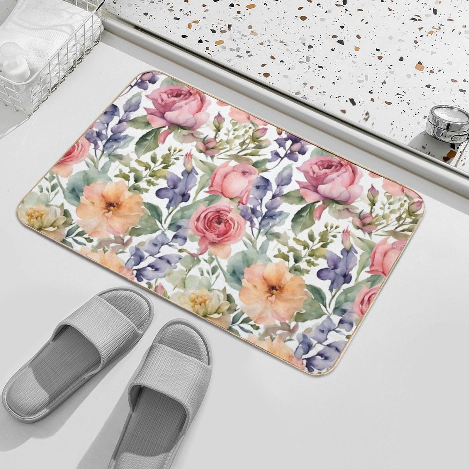 Watercolor Seamless Pattern with Flowers. Vintage Floral Pattern. Flower Pattern.. Botanical Art. Floral Botanical Collection. W  High-Traffic Bath Mat