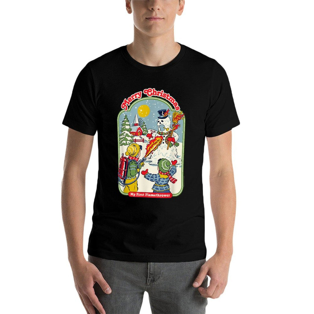 Steven Rhodes My First Flamethrower Snowman Retro Dark Humor  Moisture-wicking T-Shirt