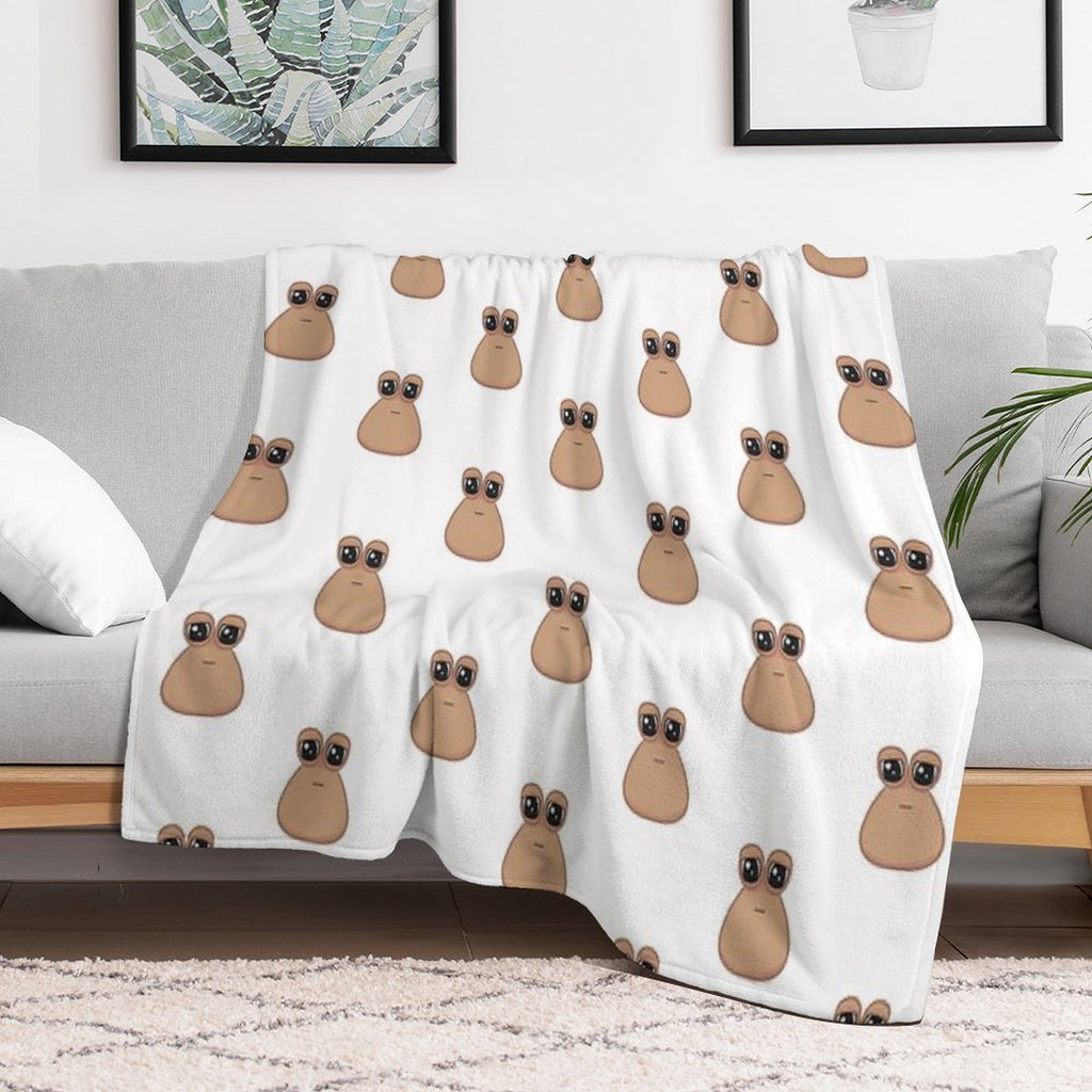 Sad Cute Little Cursed Pou Easy Care Throw Blanket