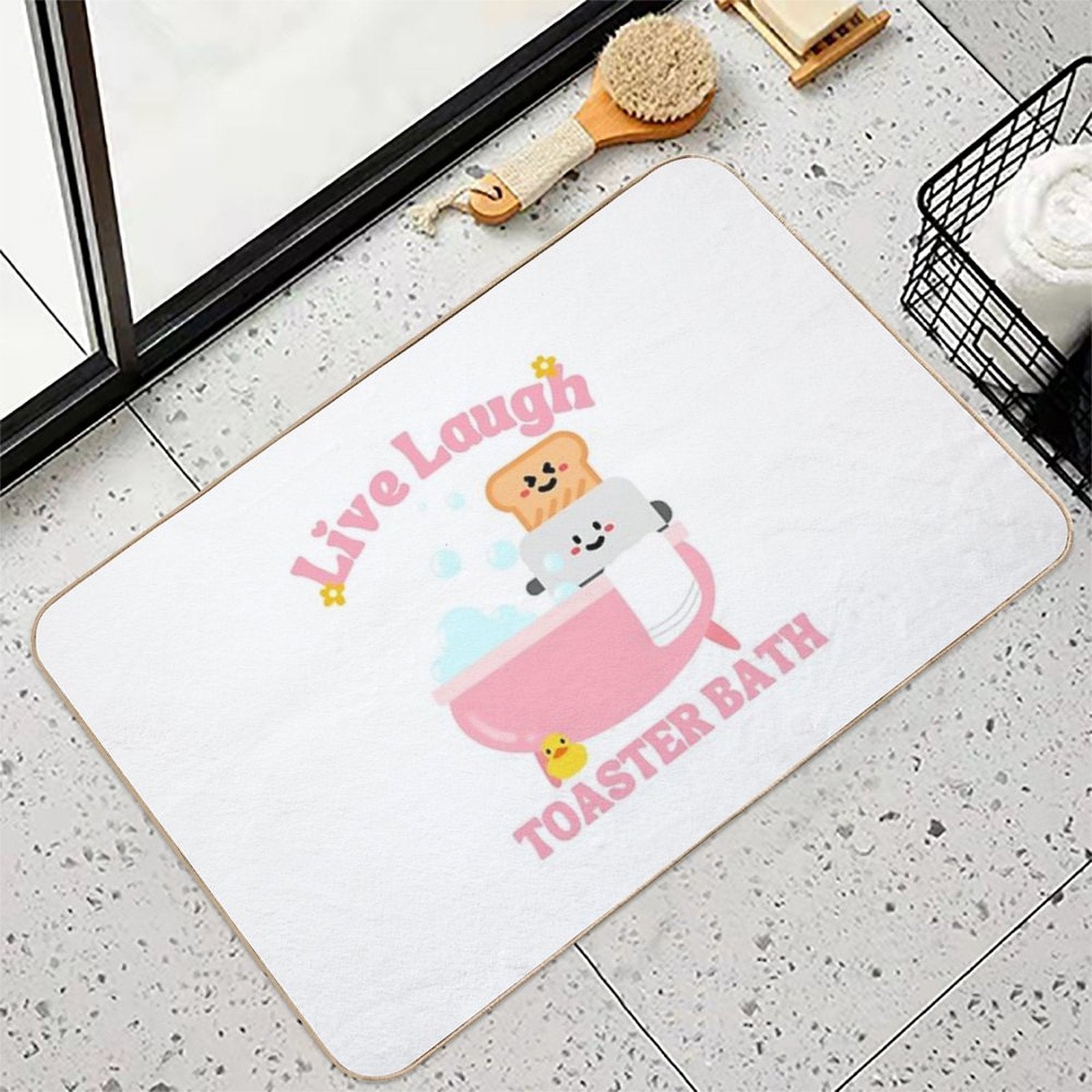 Live Laugh Toaster Bath Cute Women Girls  Anti-Trip Bath Mat