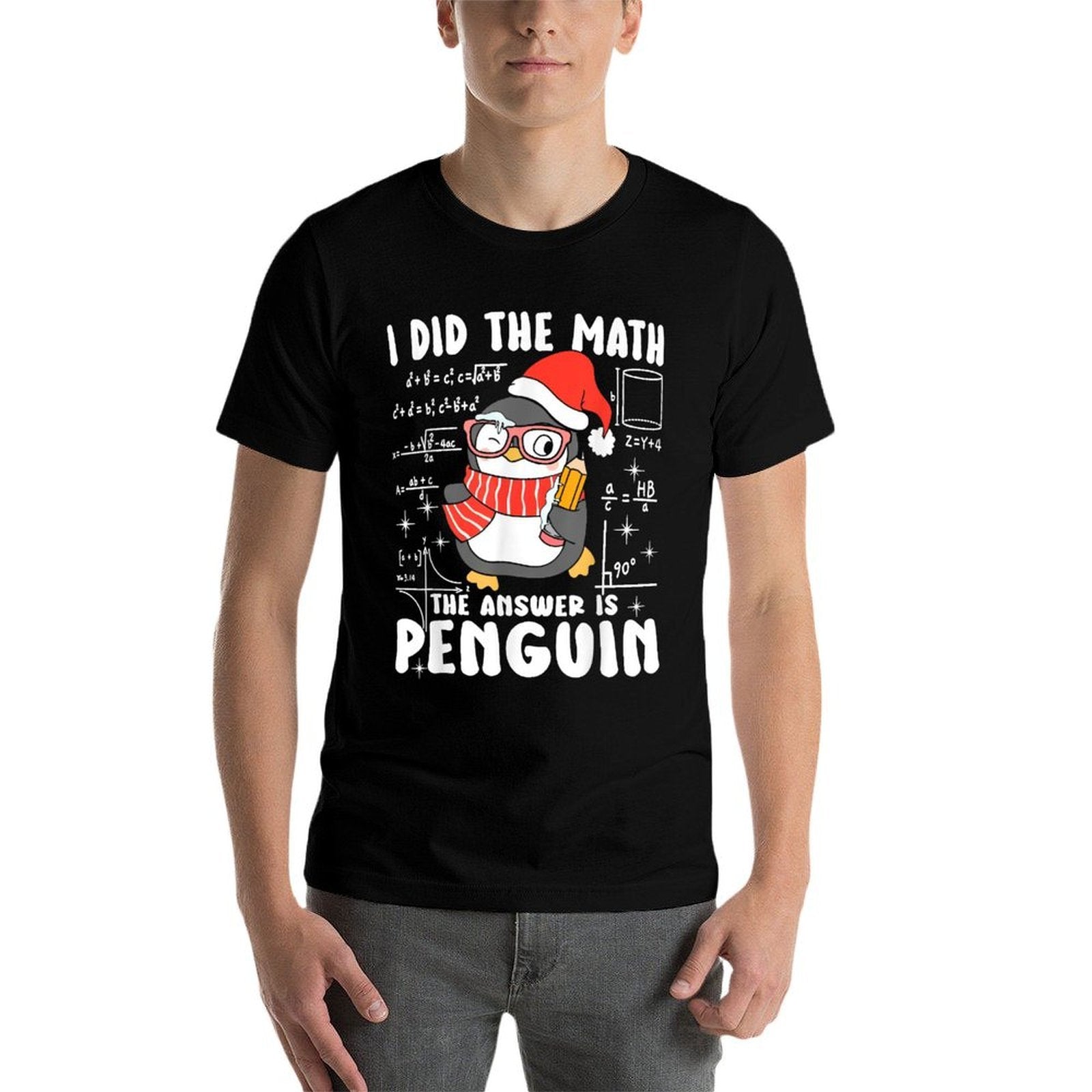 I Did The Math The Answer Is Penguin Christmas Math Teacher  Ribbed Collar T-Shirt