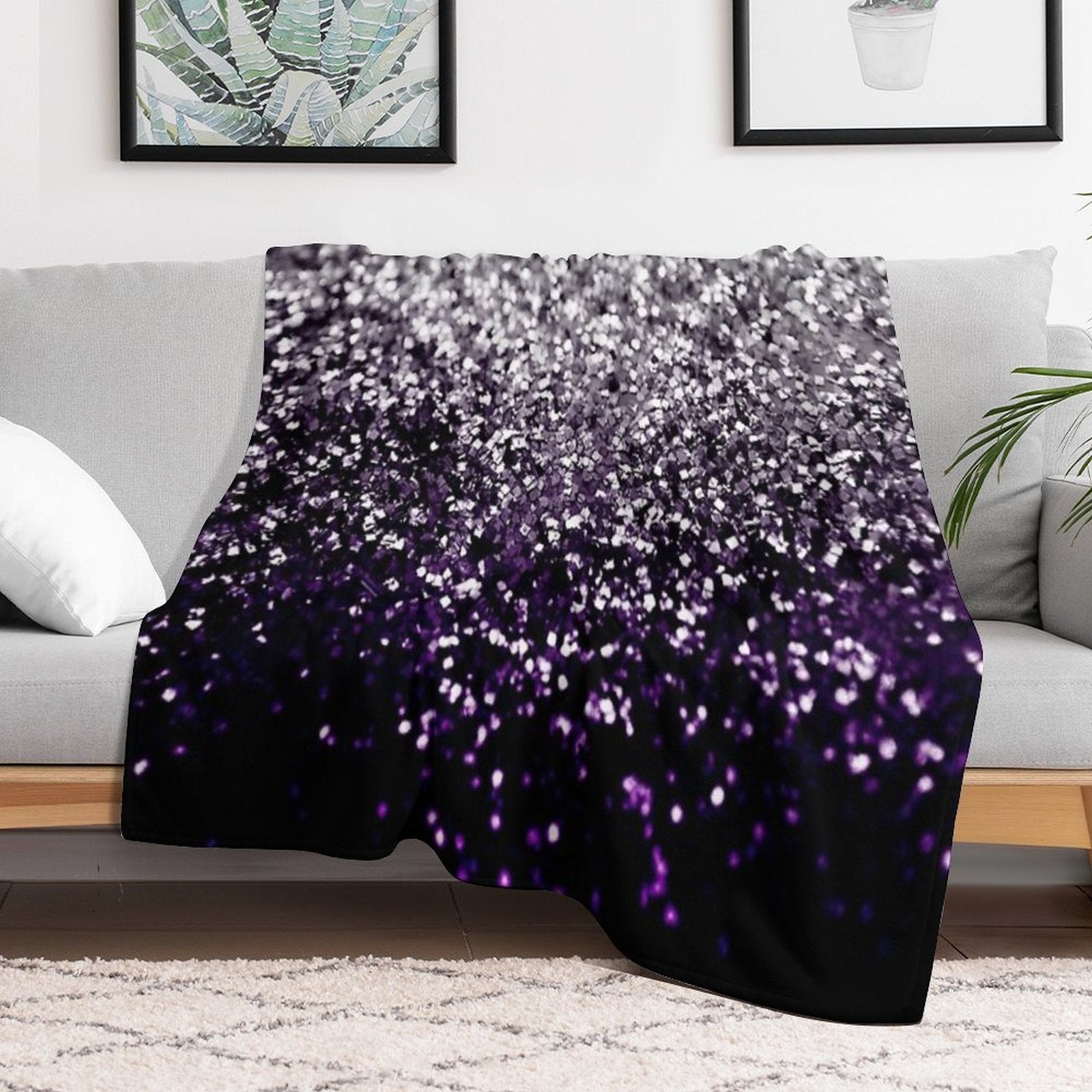 Dark Night Purple Black Silver Glam #1 (Photo of Glitter Only - Not Reflective) Multi-functional Throw Blanket