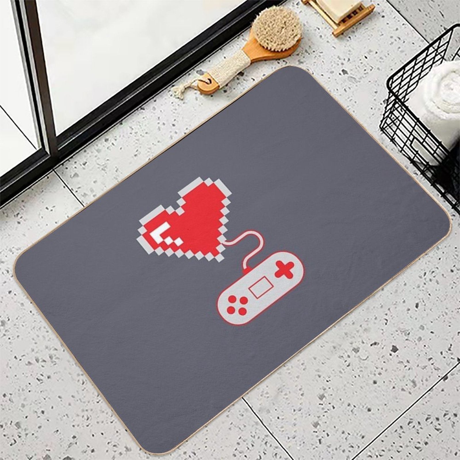 8 Bit Gamer Heart  Anti-Trip Bath Mat