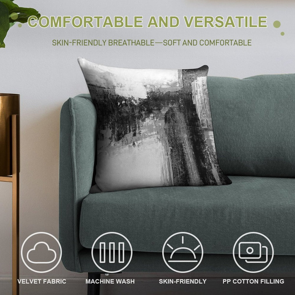 Black White Abstract Soft Luxury Feel Throw Pillow