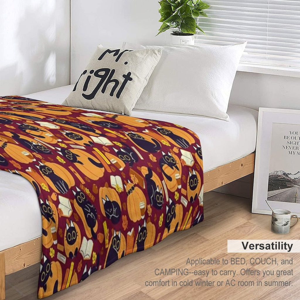 Cats, Pumpkins And Books Machine-washable Throw Blanket