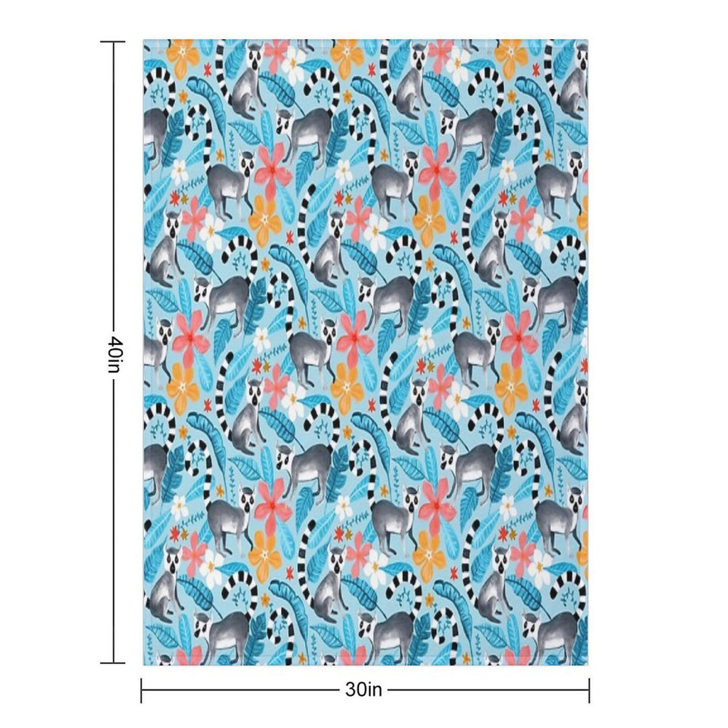 Gouache Lemur Land on Blue All-season Throw Blanket
