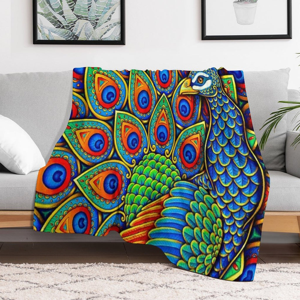 Colorful Paisley Peacock Rainbow Bird Machine-washable Throw Blanket