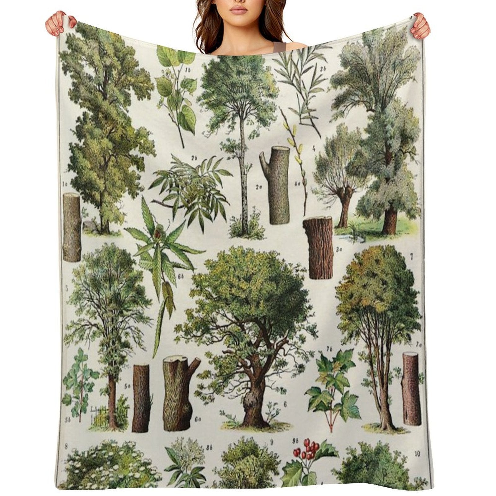 Adolphe Millot - Arbres A - French Vintage Botanical Poster Machine-washable Throw Blanket