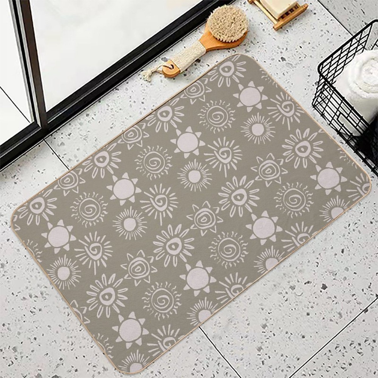 Magical Sun Bohemian Dreamy Aesthetic In Muted Colors Muted Green Durable Bath Mat