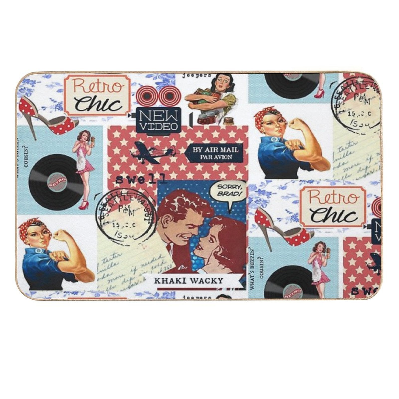 Retro Chic Red, White And Blue Collage  Absorbent Bath Mat