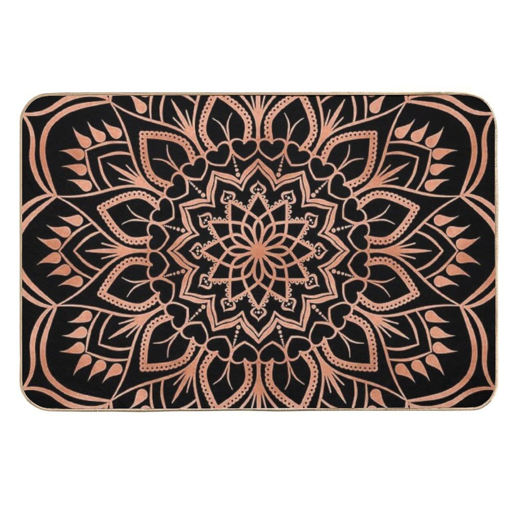 Rose Gold Mandala Pattern - Black  Rapid-Drying Bath Mat