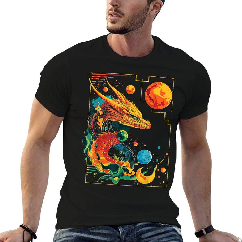 Dragon Planets Abstract Painting Geometric Animal Art  Graphic-printed T-Shirt