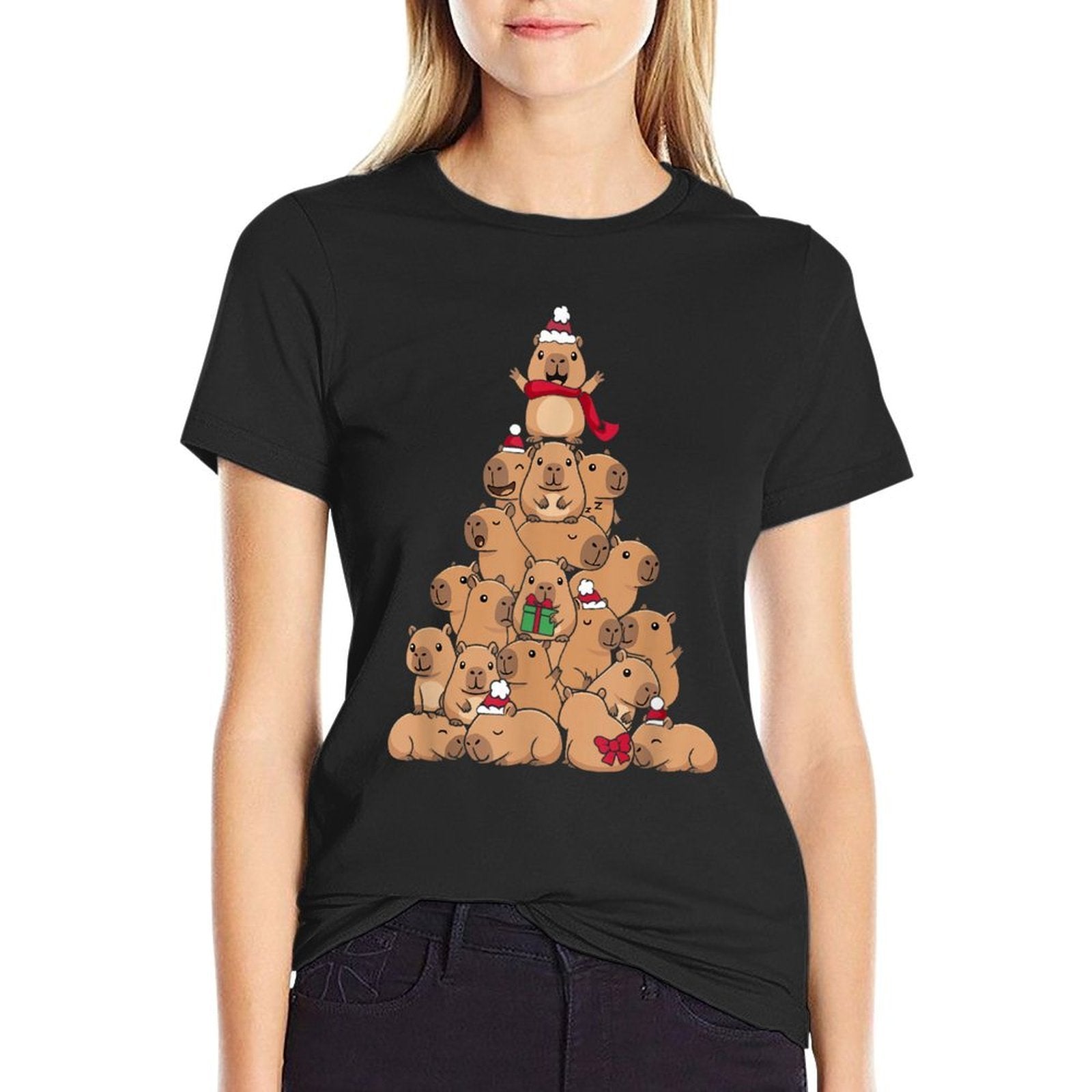 Cute Tree Men Women Kids Funny Capybara Ugly Christmas  Easy-care T-Shirt