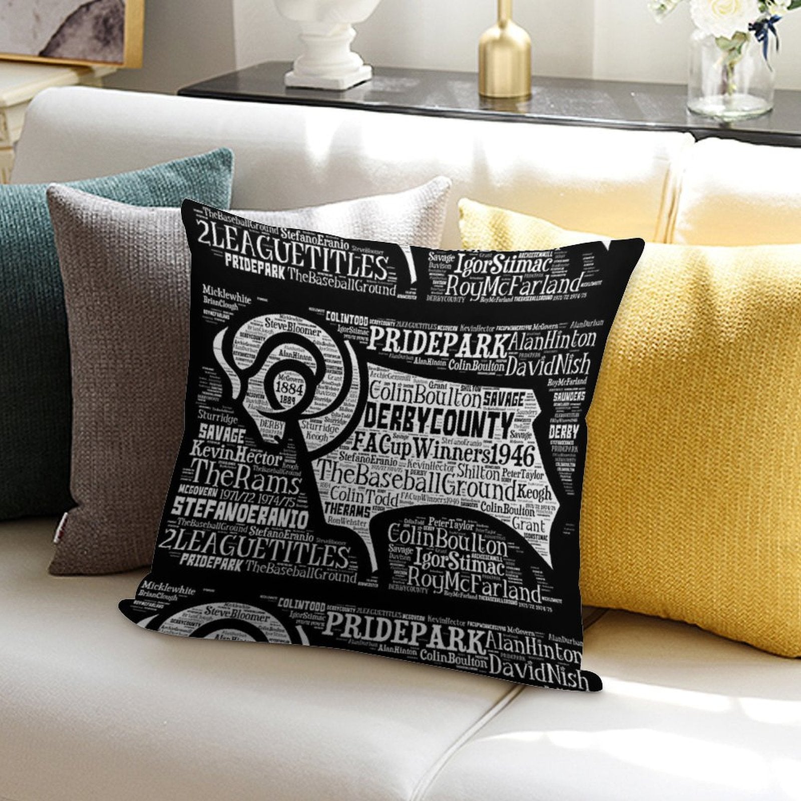 Derby County Club Crest Soft Fade-Resistant Throw Pillow