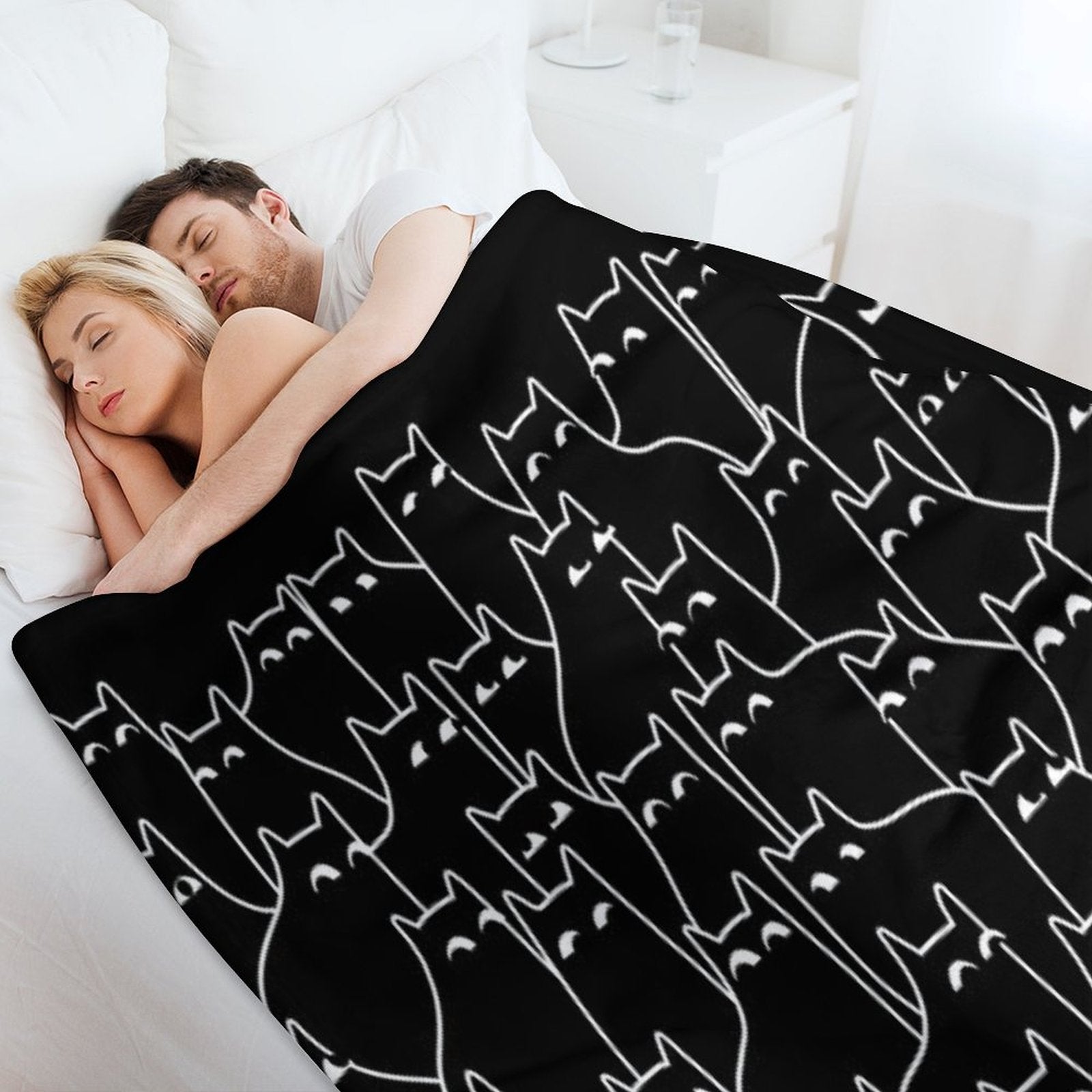 Suspicious Cats (Minimal White Linework Version) Versatility Throw Blanket