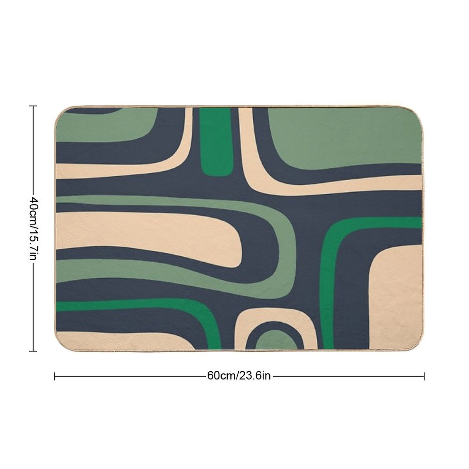 Palm Springs Retro Mid Century Modern Abstract Pattern Dark Blue, Green, And Beige  Stain-Proof Bath Mat