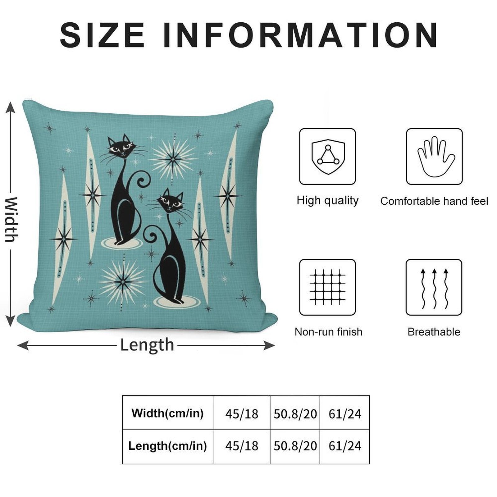 Mid Century Meow on Blue - Large Scale Soft Bedroom Essential Throw Pillow