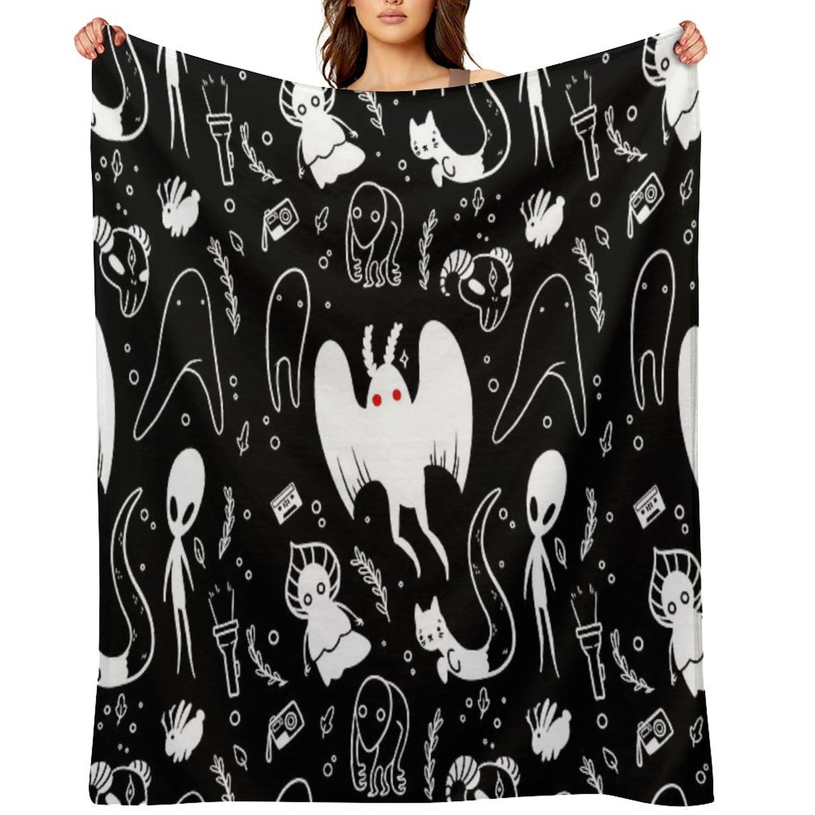 Cryptids in Black Compact Throw Blanket