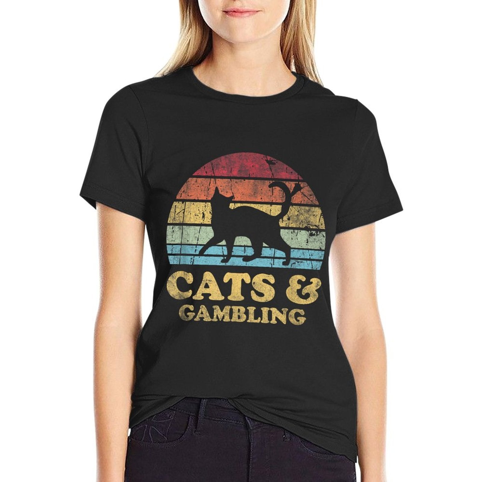Funny Cats Gambling Vintage Distressed Retro Hobby  Relaxed-fit T-Shirt