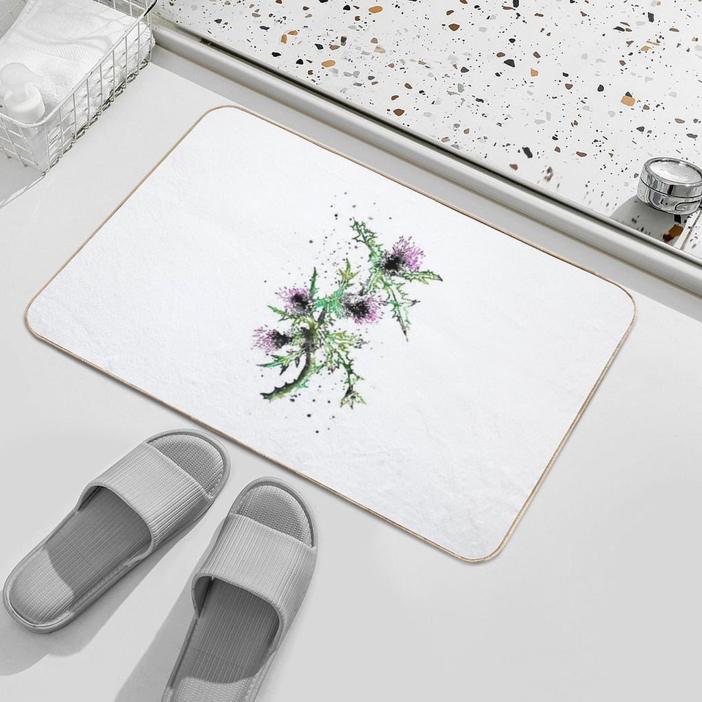 Scottish Thistle, Watercolor Scottish Thistle  Fade-Resistant Bath Mat