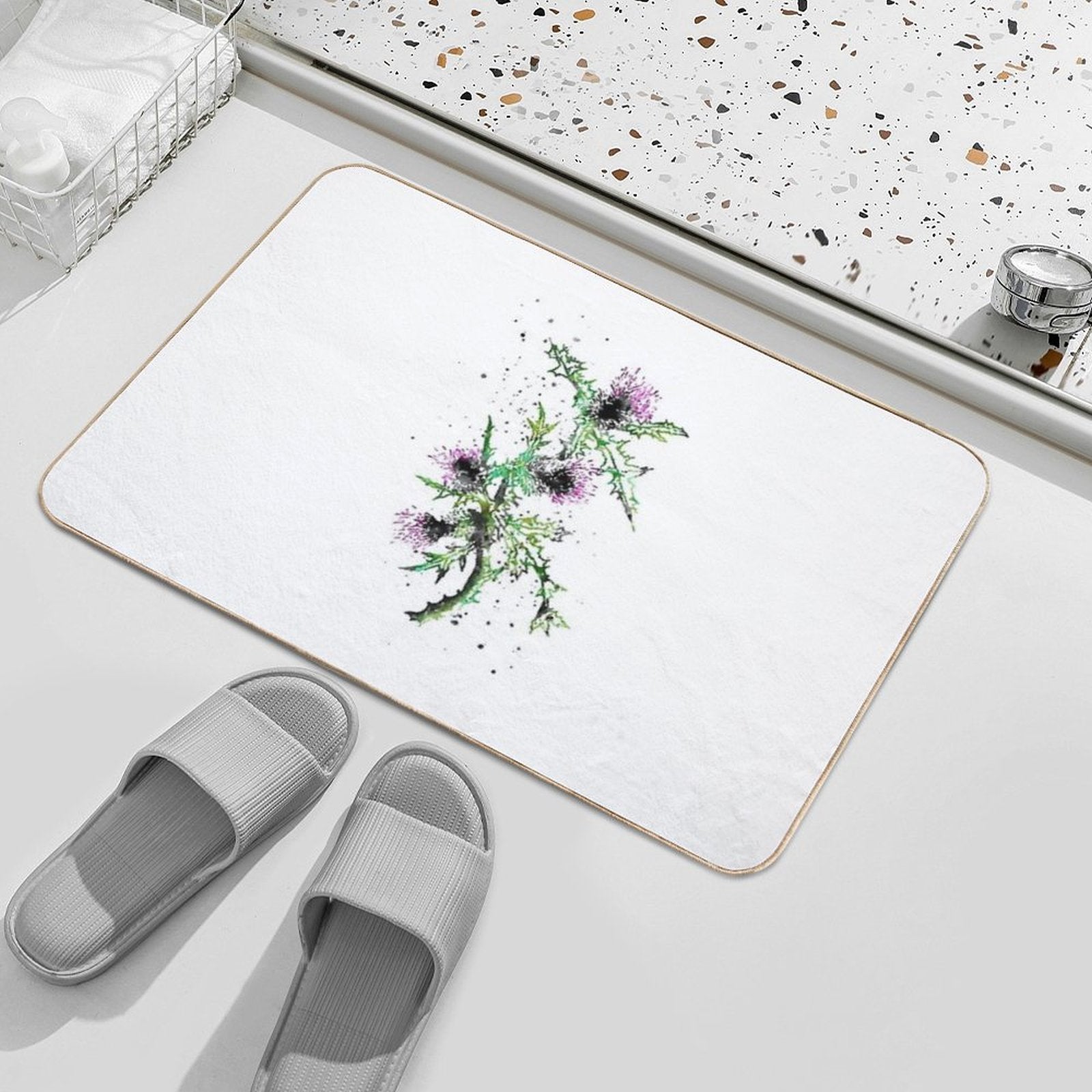 Scottish Thistle, Watercolor Scottish Thistle  Fade-Resistant Bath Mat