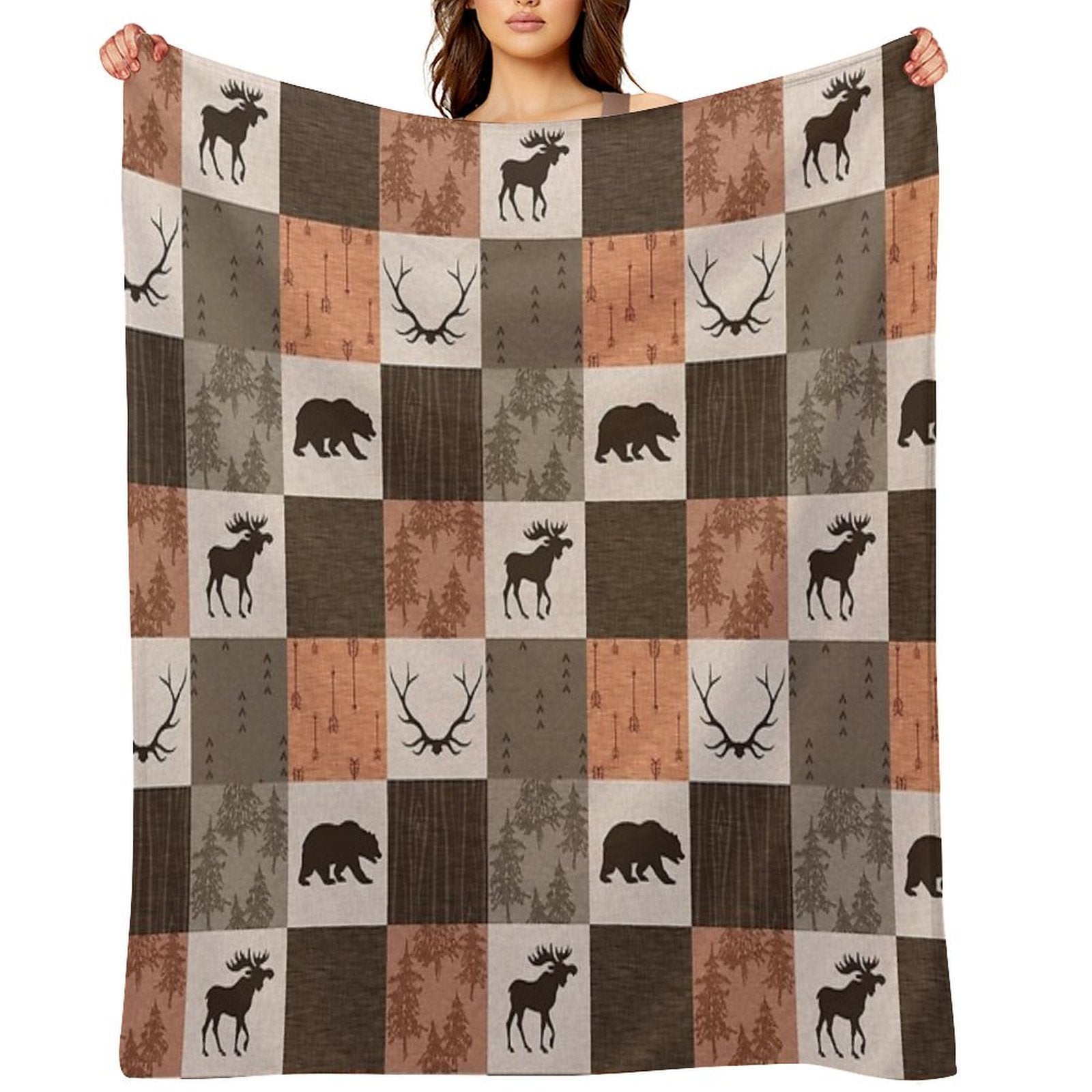 Woodland Patchwork - Rustbrown Easy Care Throw Blanket