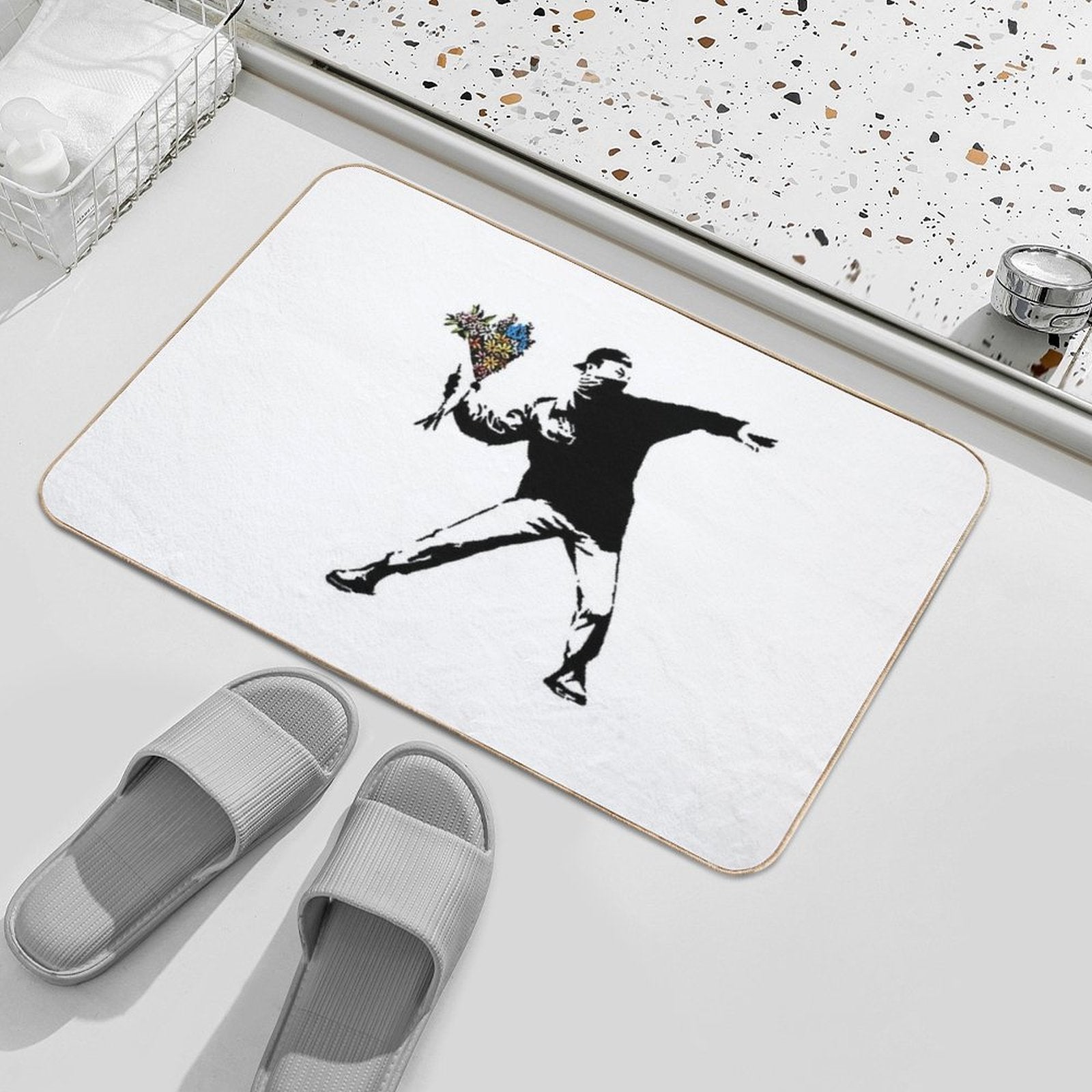 Banksy Rage Flower Thrower  Stain-Proof Bath Mat