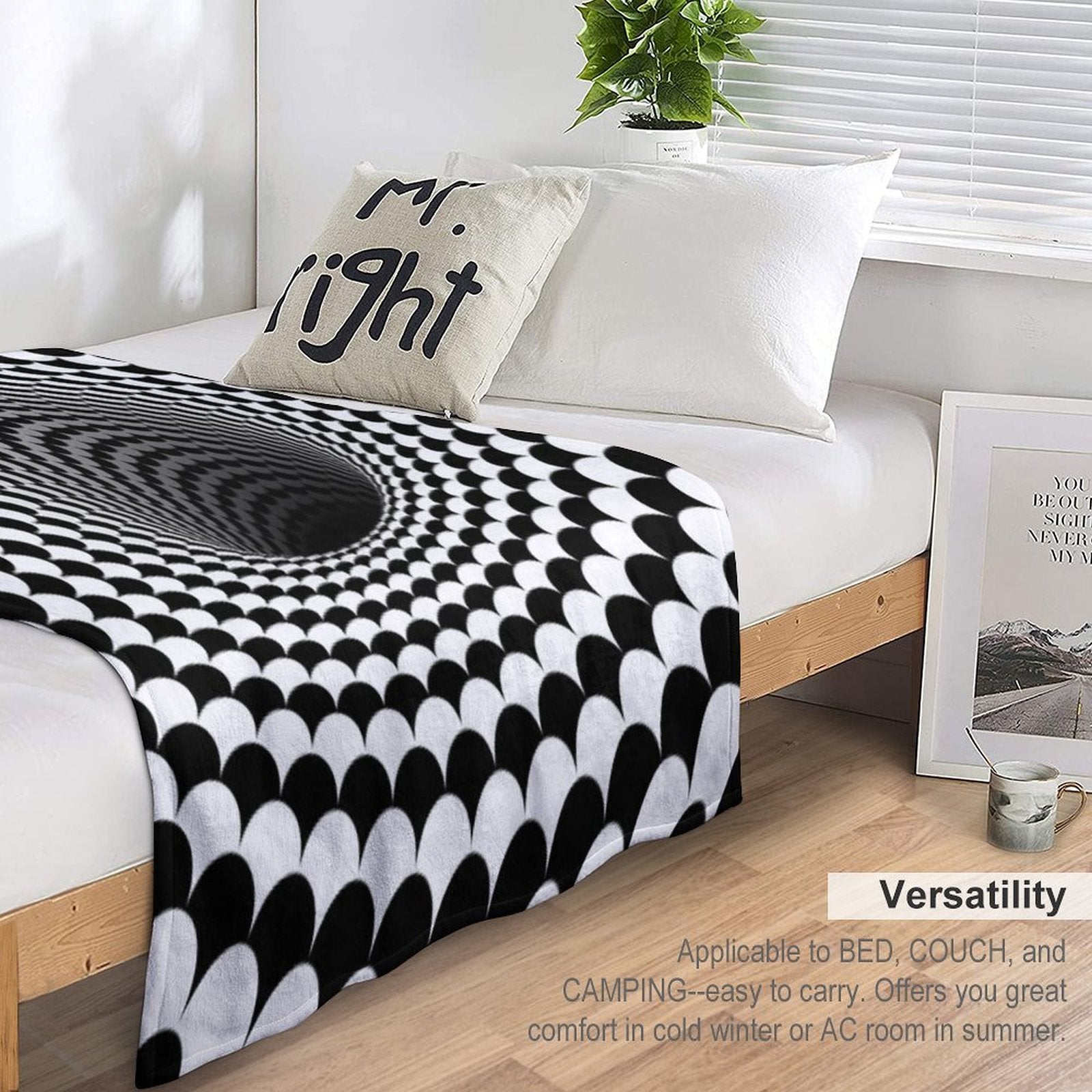 Optical Illusion Black And White Scales Houndstooth Black Hole Vortex Lightweight Throw Blanket