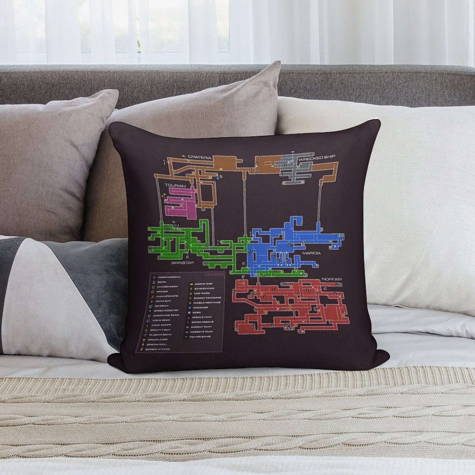 Super Metroid Map Soft Anti-Pilling Throw Pillow