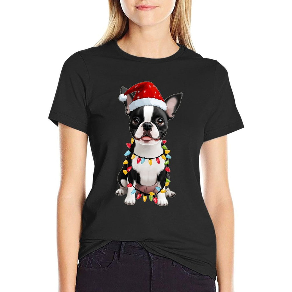 Boston Terrier Christmas Hat Xmas  Affordable Price T-Shirt
