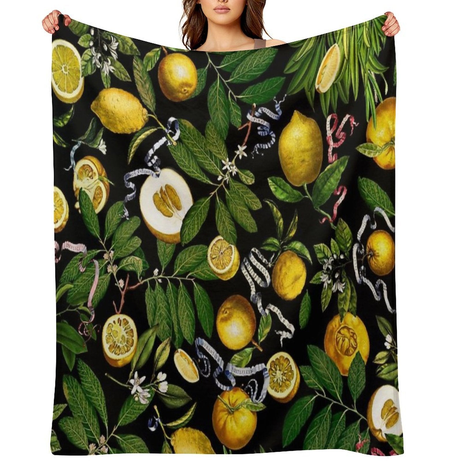 Lemon Tree - Black Eco-conscious Throw Blanket