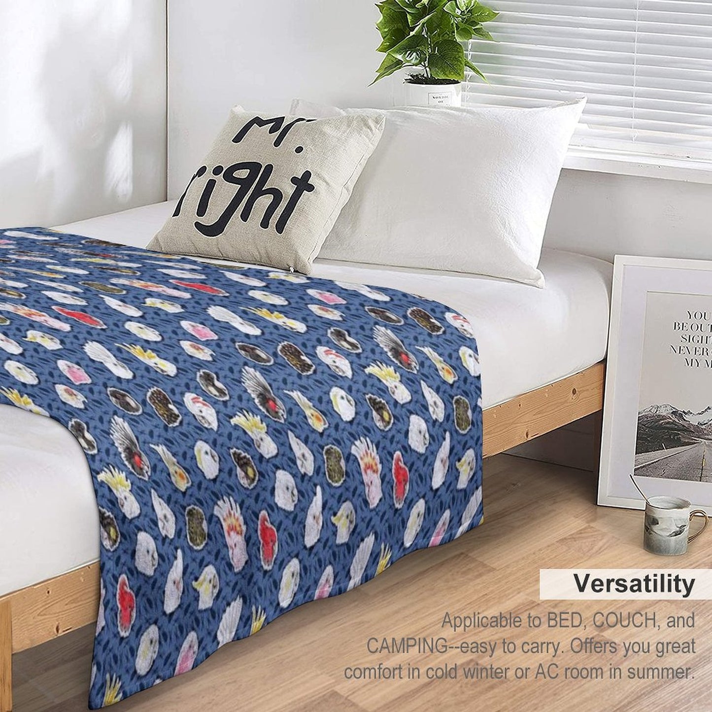 21 Cockatoos (in Dark Blue) Wrinkle-free Throw Blanket