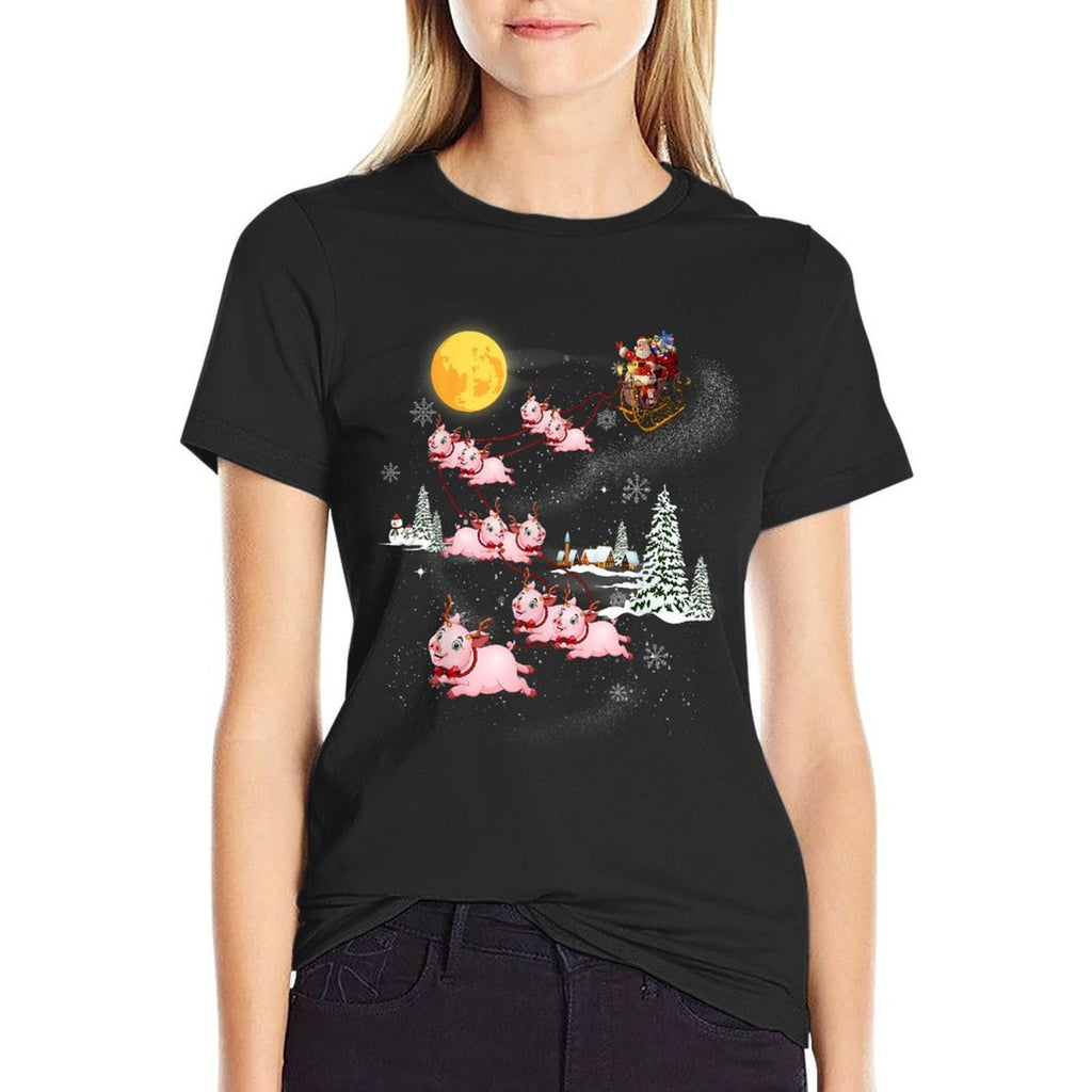 Funny Santa Riding Pig Ugly Christmas Pajama Family Matching  Lightweight T-Shirt
