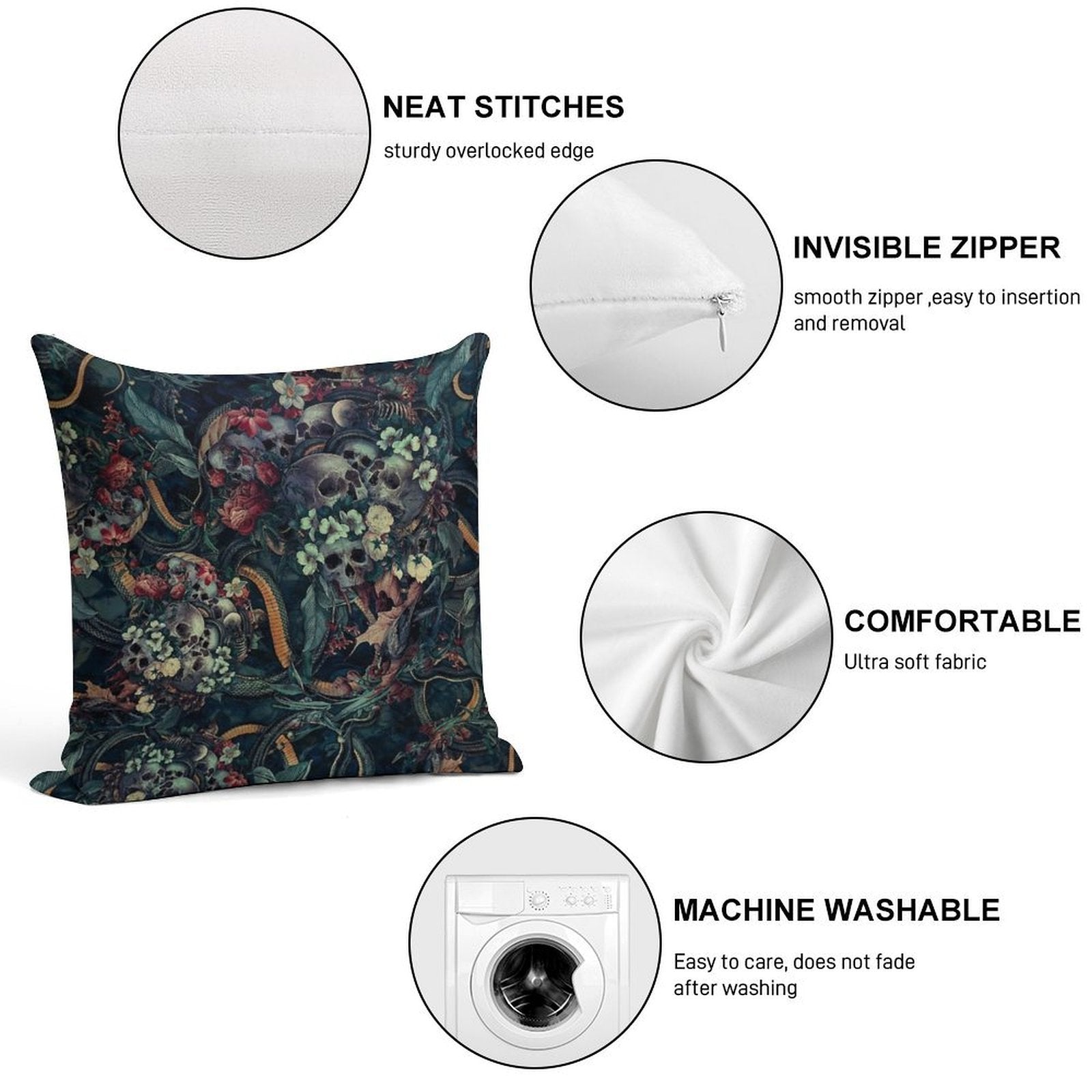Skulls And Snakes Soft Bedroom Essential Throw Pillow