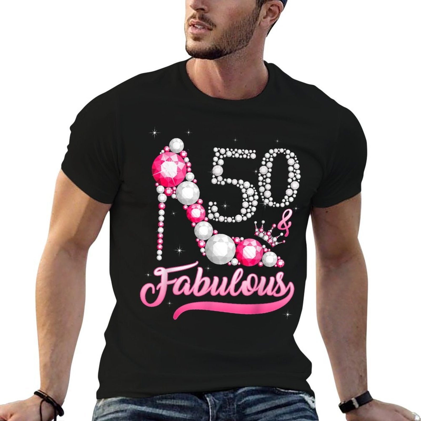 50 And Fabulous 50th Birthday Diamond  Tagless Design T-Shirt