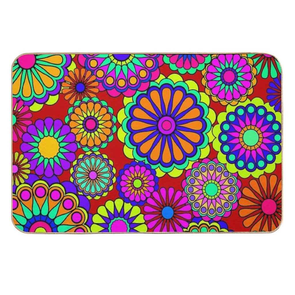 Flower Power Retro Style Hippy Flowers  Repositionable Bath Mat