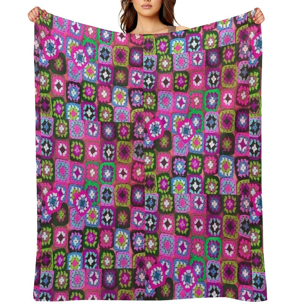 Crochet Blanket Granny Square Vintage Lightweight Throw Blanket