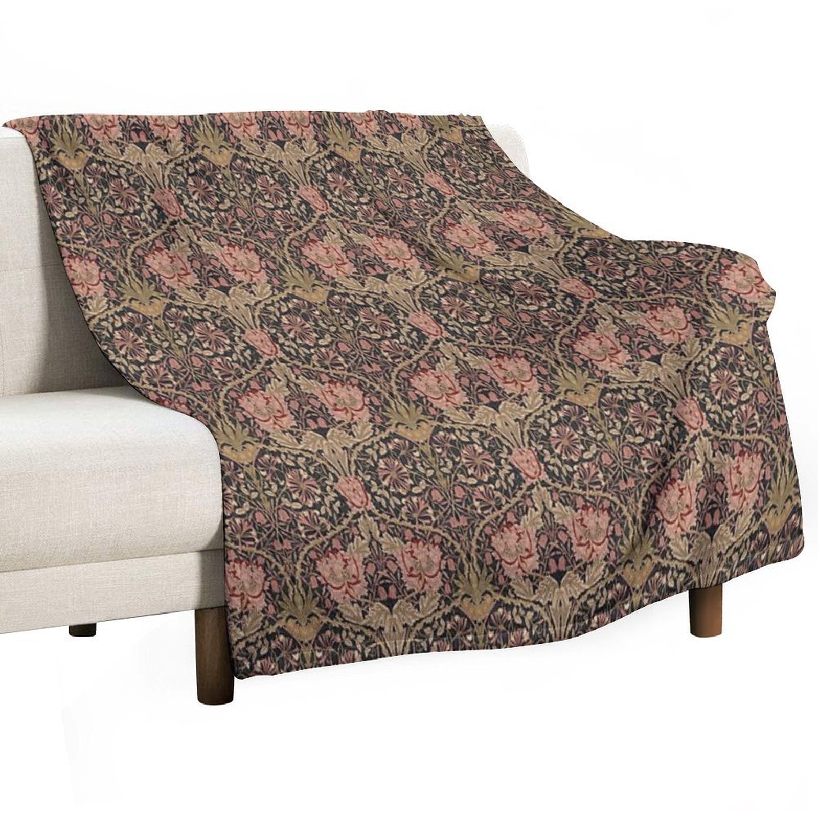 Honeysuckle Trellis Rich Black William Morris Pattern Gift-ready Throw Blanket