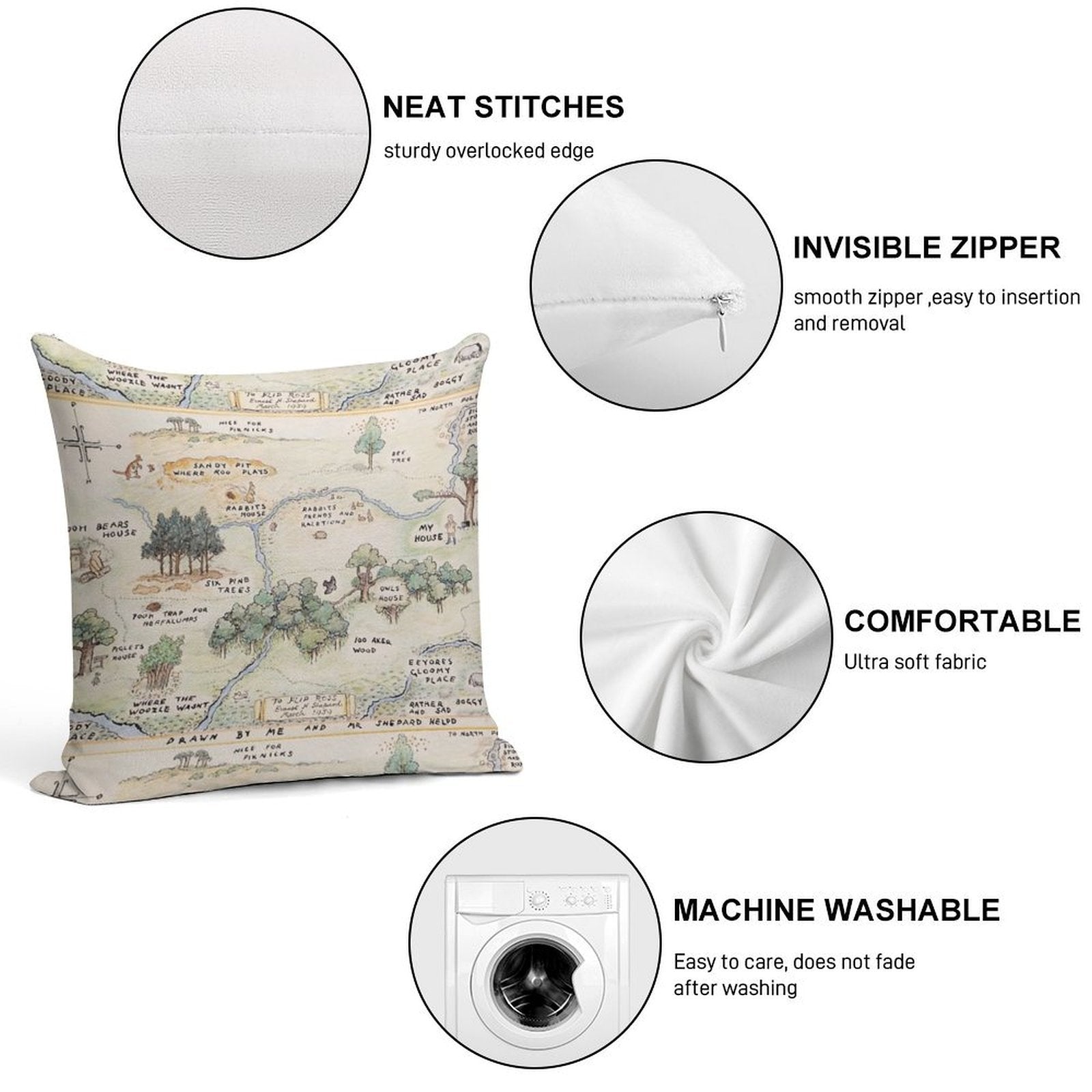 Hundred Acre Wood Map Soft Multiple Sizes Throw Pillow